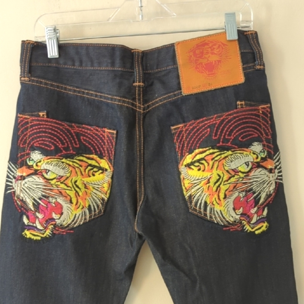 Ed Hardy Christian Audigier Vintage Y2K 2007 Tiger Embroiderd Pocket Denim Jeans